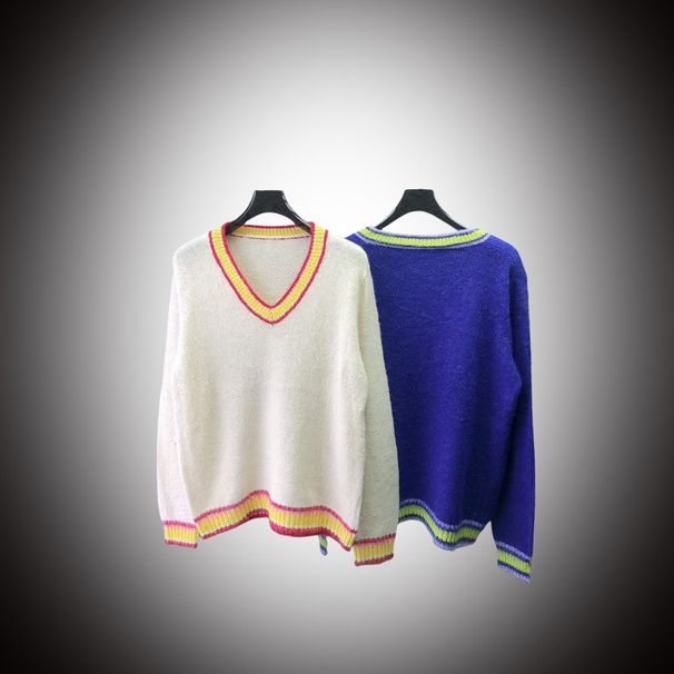Loom Loom Autumn Winter New European American Cross-Border MA Men's Casual V-Neck Striped Knitted Sweater Base Layer Outer Wear_viptrois.com