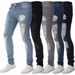 Men's Clothing New Denim Men's Pants Hole Trend Black Slim High Waist Jeans For Men_viptrois.com