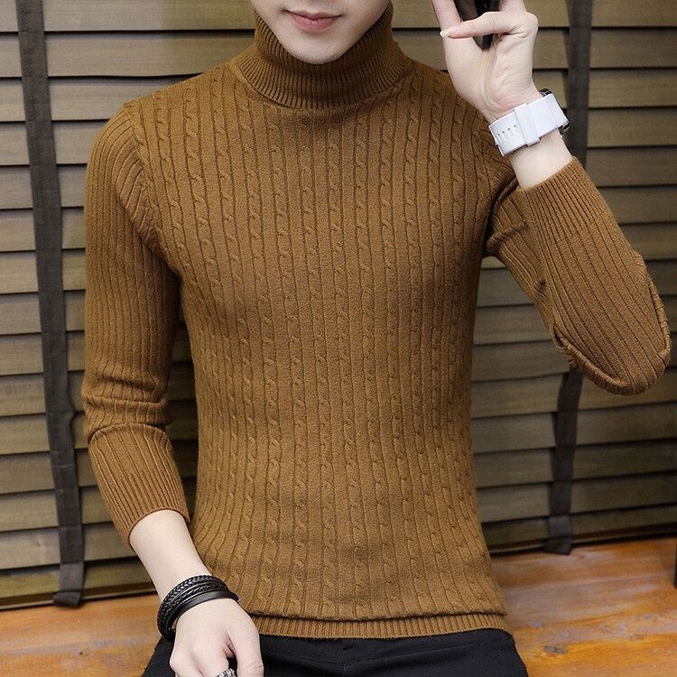 Loom 2024 New Multi-color Knitted Autumn Winter European And American Style High-neck Cable Knit Base Shirt Men's Fashion_viptrois.com
