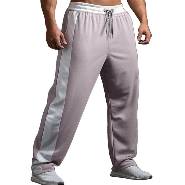 Men's Clothing Men's Sports Jogging Wide Leg Drawstring Elastic Waist Color Blocked Straight Casual Trousers_viptrois.com