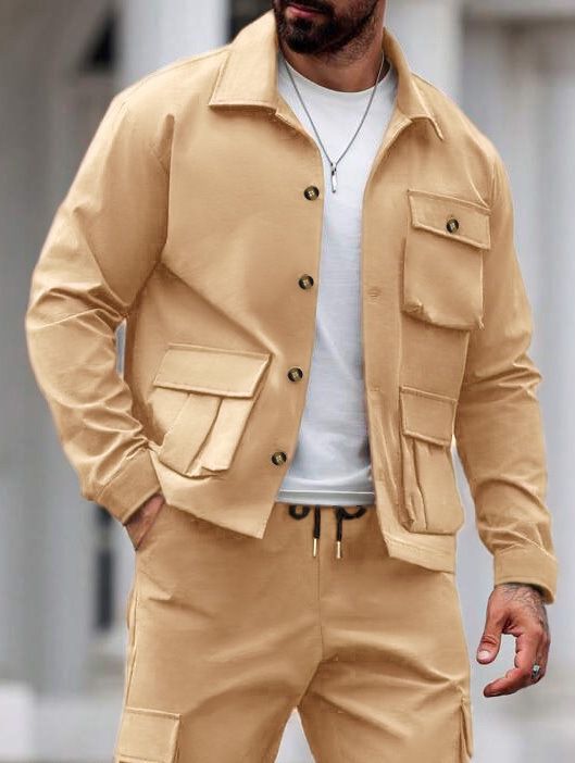 Men's Retro Workwear Jacket Multi-Pocket Casual Chore Coat For Spring Autumn Functional Multi-Pocket Design_viptrois.com