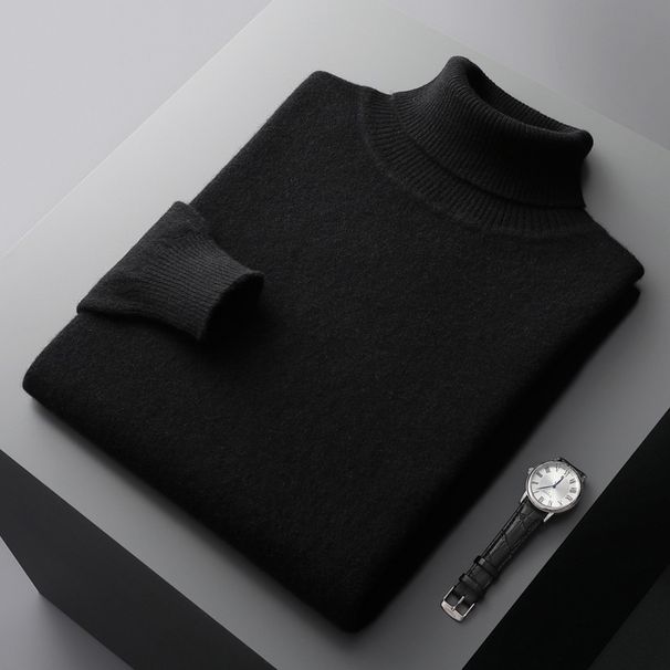Pure New Autumn Winter 100% Wool Sweater Men's High Collar Loose Pullover Casual Solid Color Knitted Base Shirt_viptrois.com