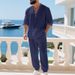 Men's Autumnal Linen Suit Loose Fit Hawaiian Print Long Sleeve Henley Shirt And Trouser Set For Home And Commuting_viptrois.com