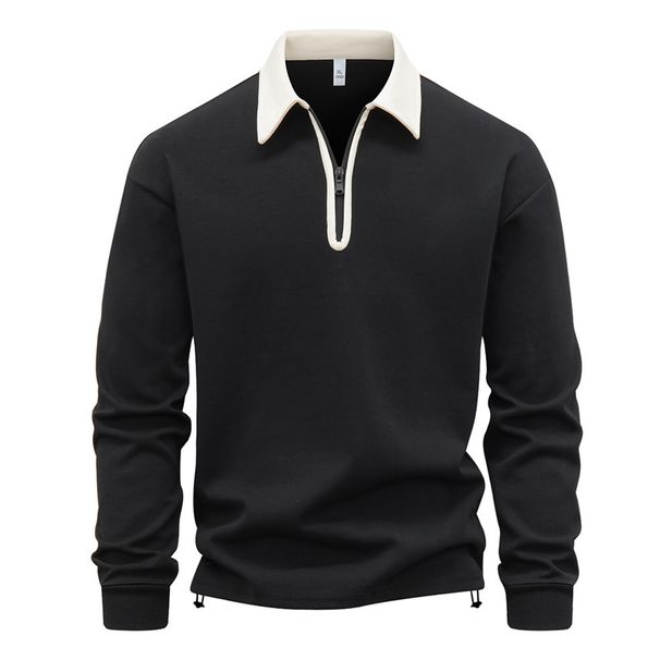 Men’s Zip-Neck Sweatshirt – Korean-Inspired Oversized Pullover With Stand Collar (Black/Navy/Beige/Grey)_viptrois.com