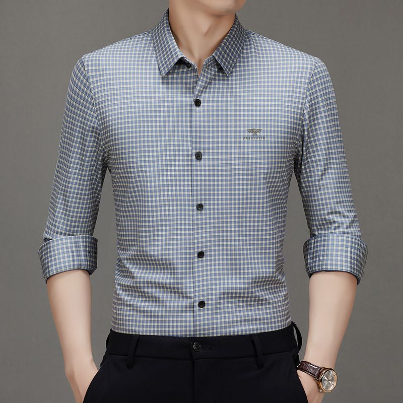 2026 Men's Long Sleeve Shirt Spring And Autumn High Quality Casual Men's Checkered Top Business Non Ironing Shirt_viptrois.com