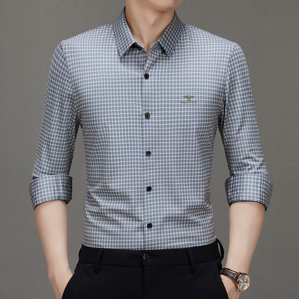 2026 Men's Long Sleeve Shirt Spring And Autumn High Quality Casual Men's Checkered Top Business Non Ironing Shirt_viptrois.com