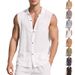 Men's Summer New Loose Linen Simple Casual Sleeveless Cardigan Beach Shirt_viptrois.com