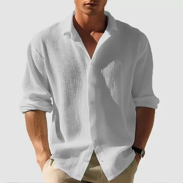 Men's Solid Color Small Waffle Long Sleeve Autumn Single Breasted Fashion Casual Shirt Streetwear Cardigan_viptrois.com