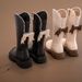 For And Children 2024 New Winter Long Leather Boots Princess Foreign Girls Plus Cashmere Shoes_viptrois.com