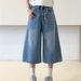 Unisex Vintage Washed Denim Wide-Leg Cropped Pants Summer Flowy Relaxed Fit Mid-Calf Cargo Shorts for Men And Women_viptrois.com