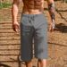 Men's Clothing Men's Linen Drawstring Shorts Quick Drying Straight Leg Breathable Casual Beach Shorts 7/8 Length Solid Color Everyday Quick Dry_viptrois.com