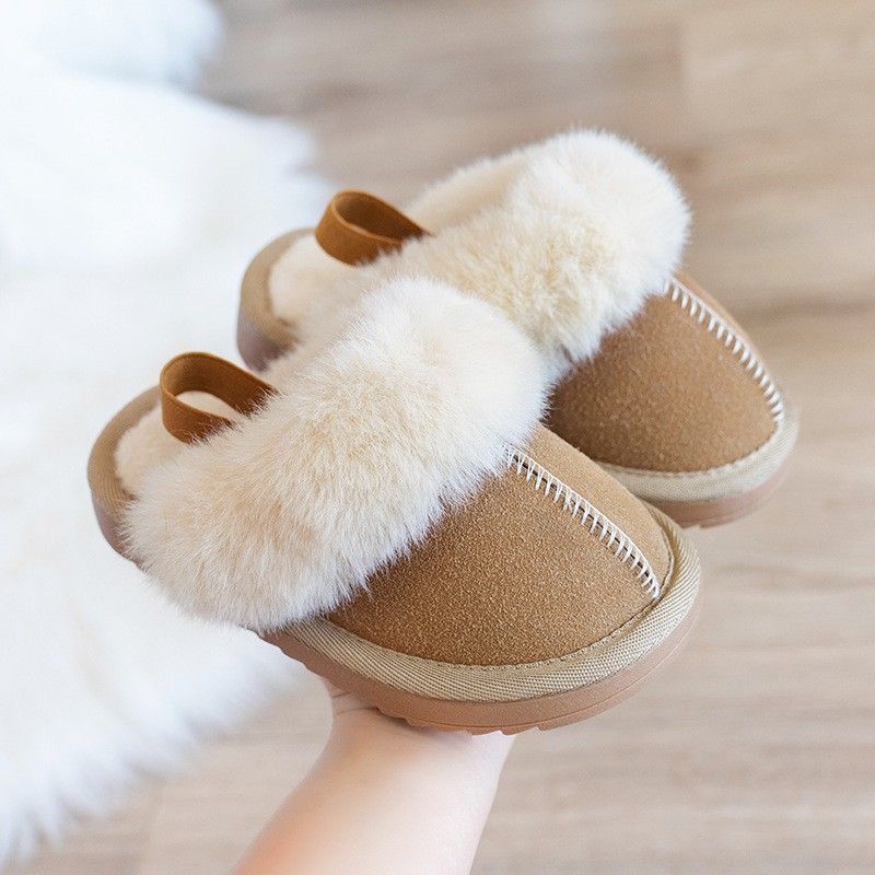 Furry Shoes Fashionable and Versatile Furry Slippers Girls' Casual Cotton Shoes Baby Cotton Slippers_viptrois.com