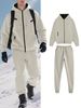 Men's Solid Color Fleece Hoodie & Jogger Set, Plush Lined Zip-Up Jacket With Matching Pants, Winter Loungewear_viptrois.com