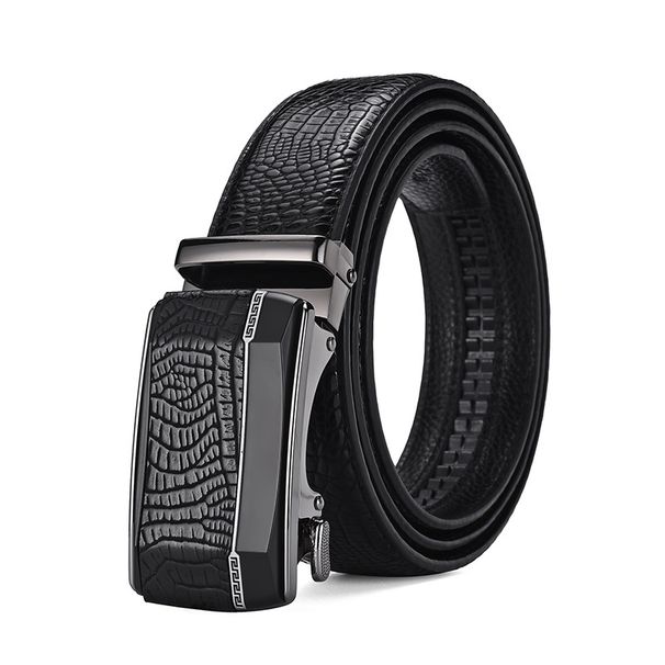Leather belt men's automatic buckle high end letter crocodile pattern young people business casual pants belt_viptrois.com