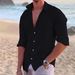 Men's Clothing Solid Color Cotton And Linen Long-sleeved Shirts For Young Trendy Men_viptrois.com