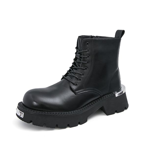 boots Fashion New Punk Style Niche Big Head Black Men's Boots Thick Sole Lace-up Casual Business Top Motorcycle Boots Commuting Work Boots_viptrois.com