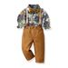 kid's clothing Boys' single-breasted long-sleeved floral shirt and gentlemen's overalls two-piece set_viptrois.com