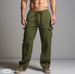 Men's Clothing New Cotton And Linen Trousers Drawstring Elastic Waist Straight Leg Solid Color Breathable Daily Casual Mid Length Trousers_viptrois.com