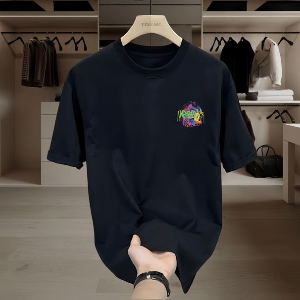 Printed Crew Neck Versatile Simple T-Shirt Pure Cotton Summer Trendy Short Sleeve Tee Unisex Loose Fit Letter_viptrois.com