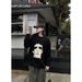Pure American Portrait Print Black White Color Block Crew Neck Sweater Men, Loose Fit Couple's Lazy Style Knitted Top For_viptrois.com
