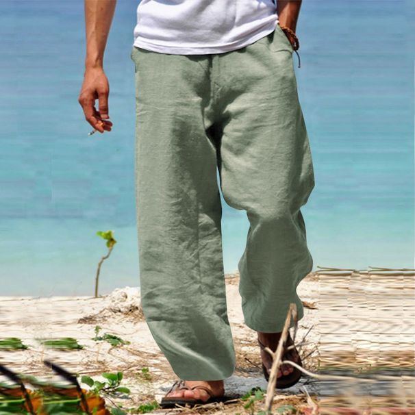 Men's Clothing Cotton And Linen Casual Pants 2025 Spring New Men's Loose Cotton And Linen Drawstring Hip Hop Light Wide Leg Straight Pants Men's Wear_viptrois.com