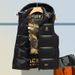 Unisex Winter Padded Vest With Bear Print, Windproof Polyester Fleece, Loose Fit For Teens & Adults_viptrois.com
