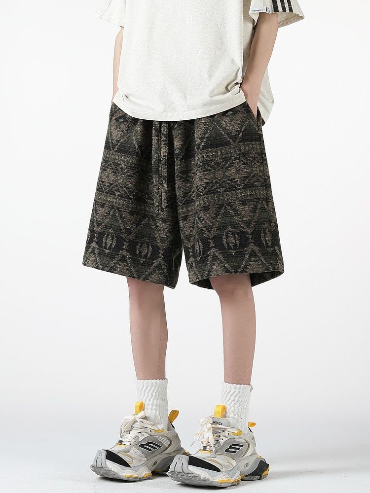 Men's Ethnic American Knit Distressed Shorts Casual Printed Five Point Pants Summer Fashion_viptrois.com