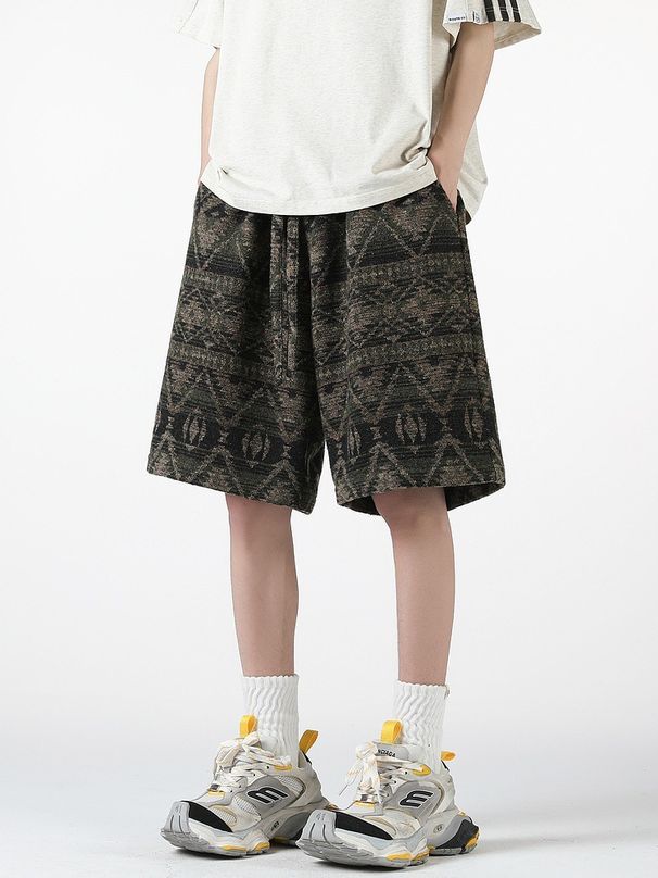 Men's Ethnic American Knit Distressed Shorts Casual Printed Five Point Pants Summer Fashion_viptrois.com