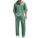 Men's Clothing New Commuter Men's Casual Shirt Solid Color Short Sleeved Trousers Two Piece Suit_viptrois.com