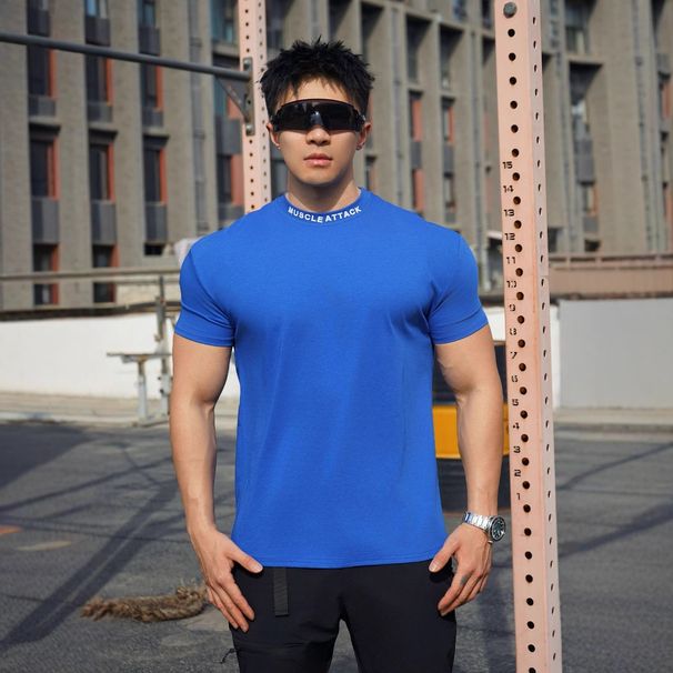 Men's Clothin Loose Fitness Short Sleeved Men's Basketball Autumn Running Training Solid Color Solona Stretch Sports T Shirt_viptrois.com
