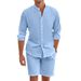 Men's Linen Shirt & Shorts Set - Long Sleeve Hawaiian Beach Wear, Loose Fit Casual Summer Outfit_viptrois.com