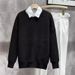 New solid color round neck sweater for men's autumn and winter versatile knitwear, lazy pullover sweater, fashionable_viptrois.com