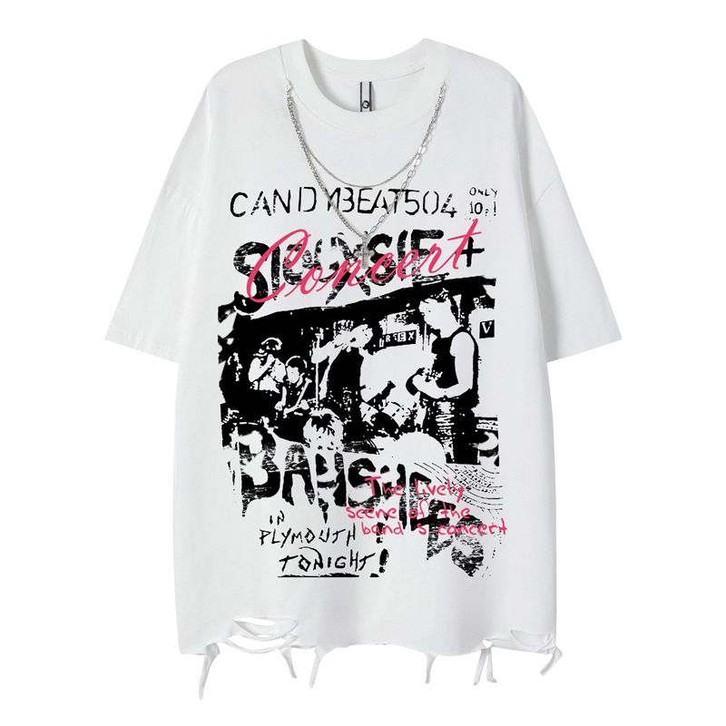 Vintage Hip Hop Rock Singer Graphic Print Men's T-Shirt With Distressed Hem & Chain Detail – Streetwear Casual Tee In Black & White_viptrois.com