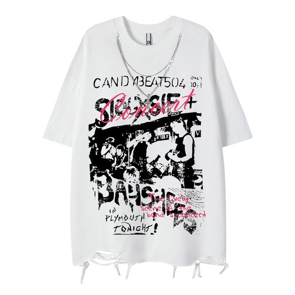 Vintage Hip Hop Rock Singer Graphic Print Men's T-Shirt With Distressed Hem & Chain Detail – Streetwear Casual Tee In Black & White_viptrois.com