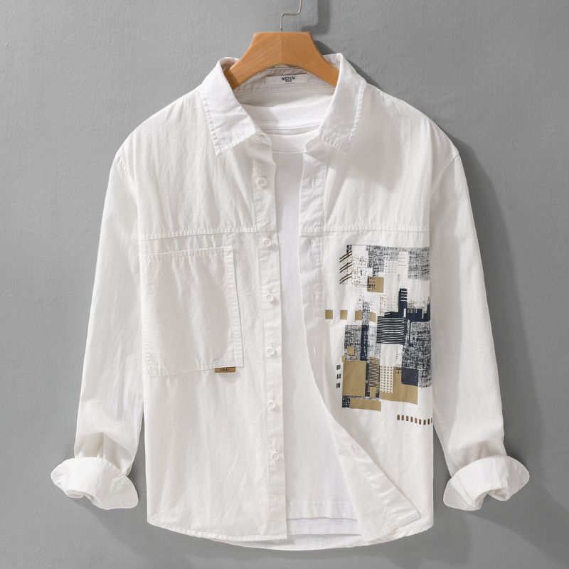 Spring And Autumn Men's Splicing Long Sleeve Shirt Trendy Casual Loose Comfortable Color Blocked Fashion Shirt_viptrois.com