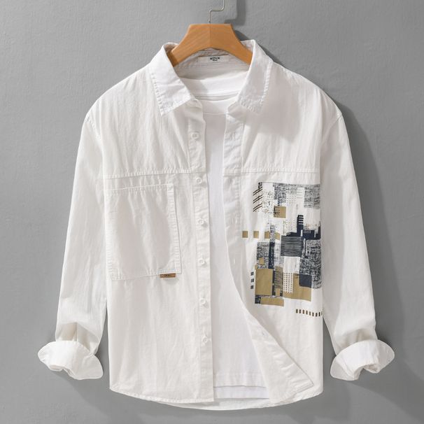Spring And Autumn Men's Splicing Long Sleeve Shirt Trendy Casual Loose Comfortable Color Blocked Fashion Shirt_viptrois.com