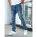 Men's Slim Fit Distressed Cat Whiskering Casual Pants Style Trendy Brand Version Washed Denim_viptrois.com