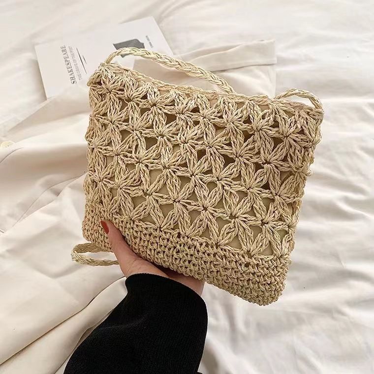 Women's Handle Bags Crossbody Straw Bag, Hollowed-out Flower Straw Bag, Woven Bag, Vacation Beach Bag, Loose Change Mobile Phone Bag_viptrois.com