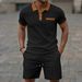 Men's Waffle-Knit Short Sleeve Suit - Lapel Collar & Chest Pocket Button-Up Shirt With Matching Shorts_viptrois.com