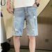 Men's Ripped Denim Shorts Trendy Brand Lightweight Casual Five Point Pants mid Length Shorts Handsome Versatile Light Color Summer Style 2026_viptrois.com
