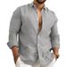 Men's Clothing Men's Cotton And Linen Shirts Men's Youth Casual Solid Color Lapel Long Sleeved Shirt Jacket_viptrois.com