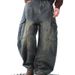 Men's Clothing Heavyweight Patchwork Washed Distressed Scimitar Jeans For Men With Multiple Pockets Wide Leg Loose Overalls_viptrois.com