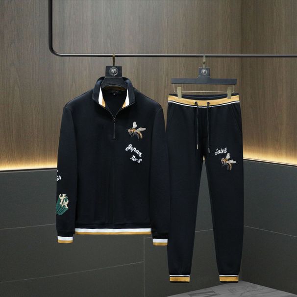Men's casual fashion sports bee embroidered coat hoodie set_viptrois.com
