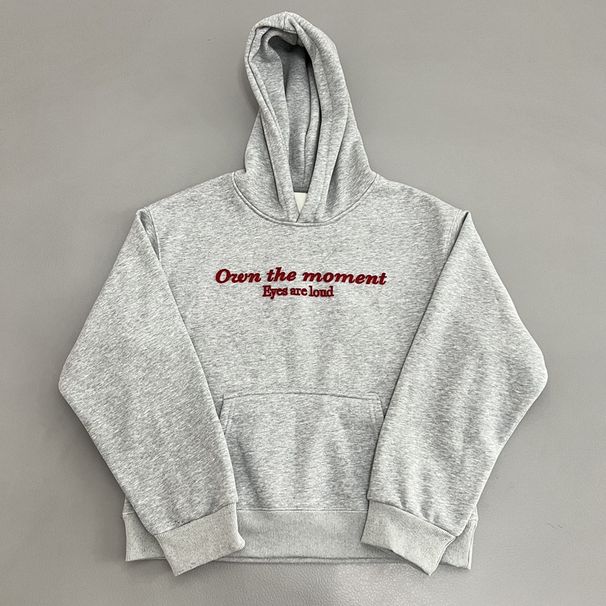 Unisex Embroidered Fleece Hoodie – Oversized Grey Pullover With Toothbrush Stitch (One Size, Cozy & Stylish)_viptrois.com