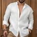 Men's Clothing Men's Cotton And Linen Shirts Men's Youth Casual Solid Color Lapel Long Sleeved Shirt Jacket_viptrois.com
