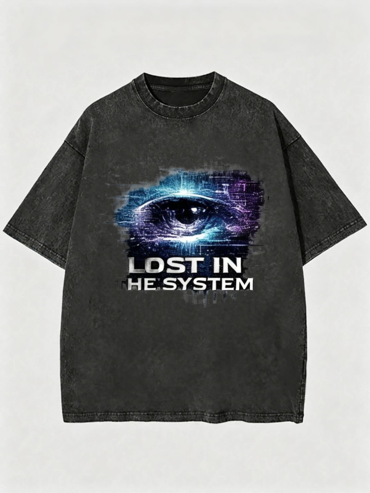 Men's Clothing Light Luxury T Shirt Short Sleeve Minimalist Tech Eye Lost In The System Letter Graphic Printing Round Neck T-Shirts_viptrois.com