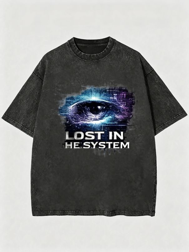 Men's Clothing Light Luxury T Shirt Short Sleeve Minimalist Tech Eye Lost In The System Letter Graphic Printing Round Neck T-Shirts_viptrois.com