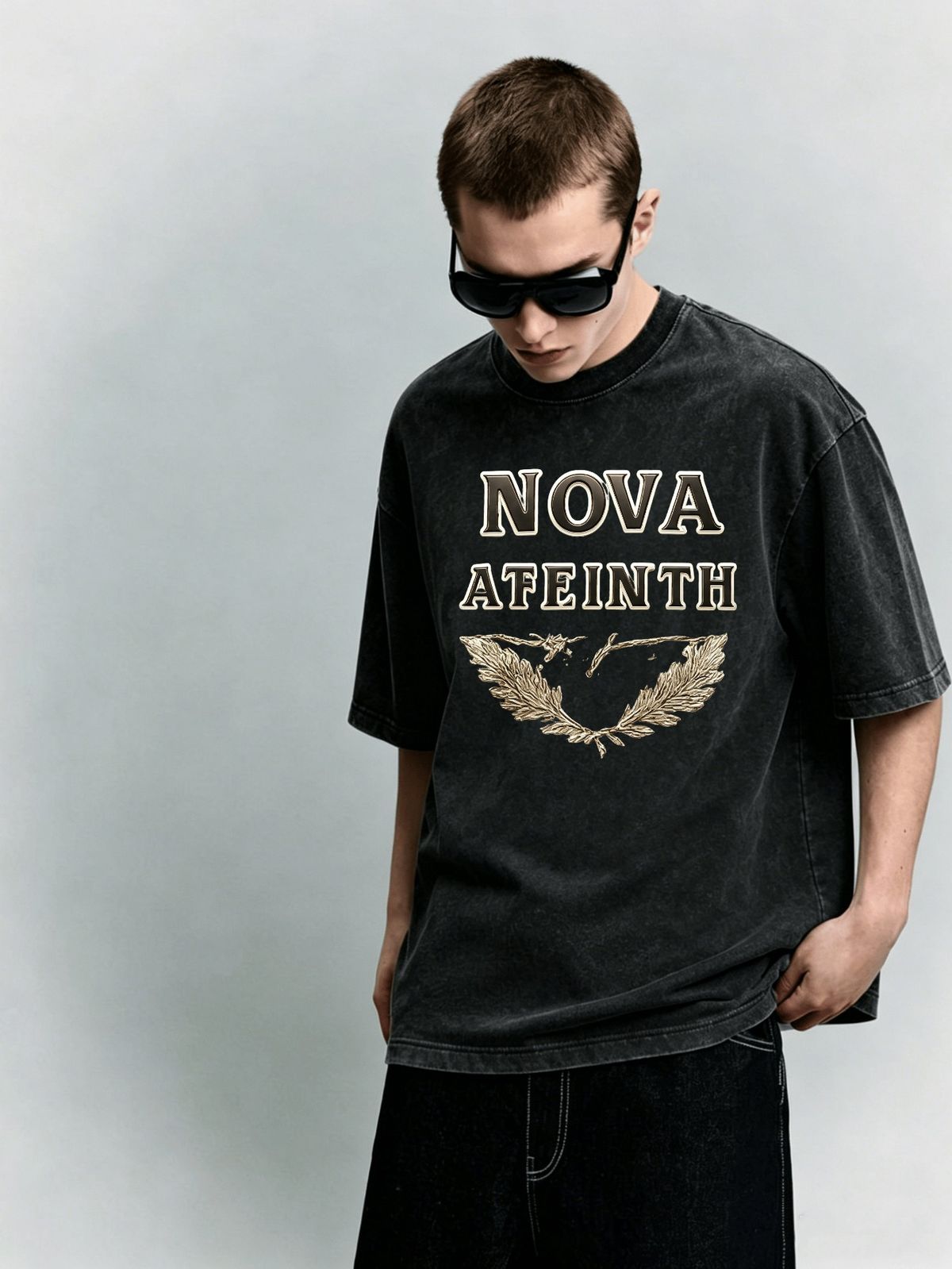 Men's Clothing Light Luxury T Shirt Short Sleeve Minimalist 3D Golden Laurel Wing Letter Graphic Printing Round Neck T-Shirts_viptrois.com