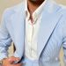 Men’s Clothing Men's Casual Blue Striped Seersucker Slim Fit Suit Jacket Business Gentleman Suit Trend_viptrois.com