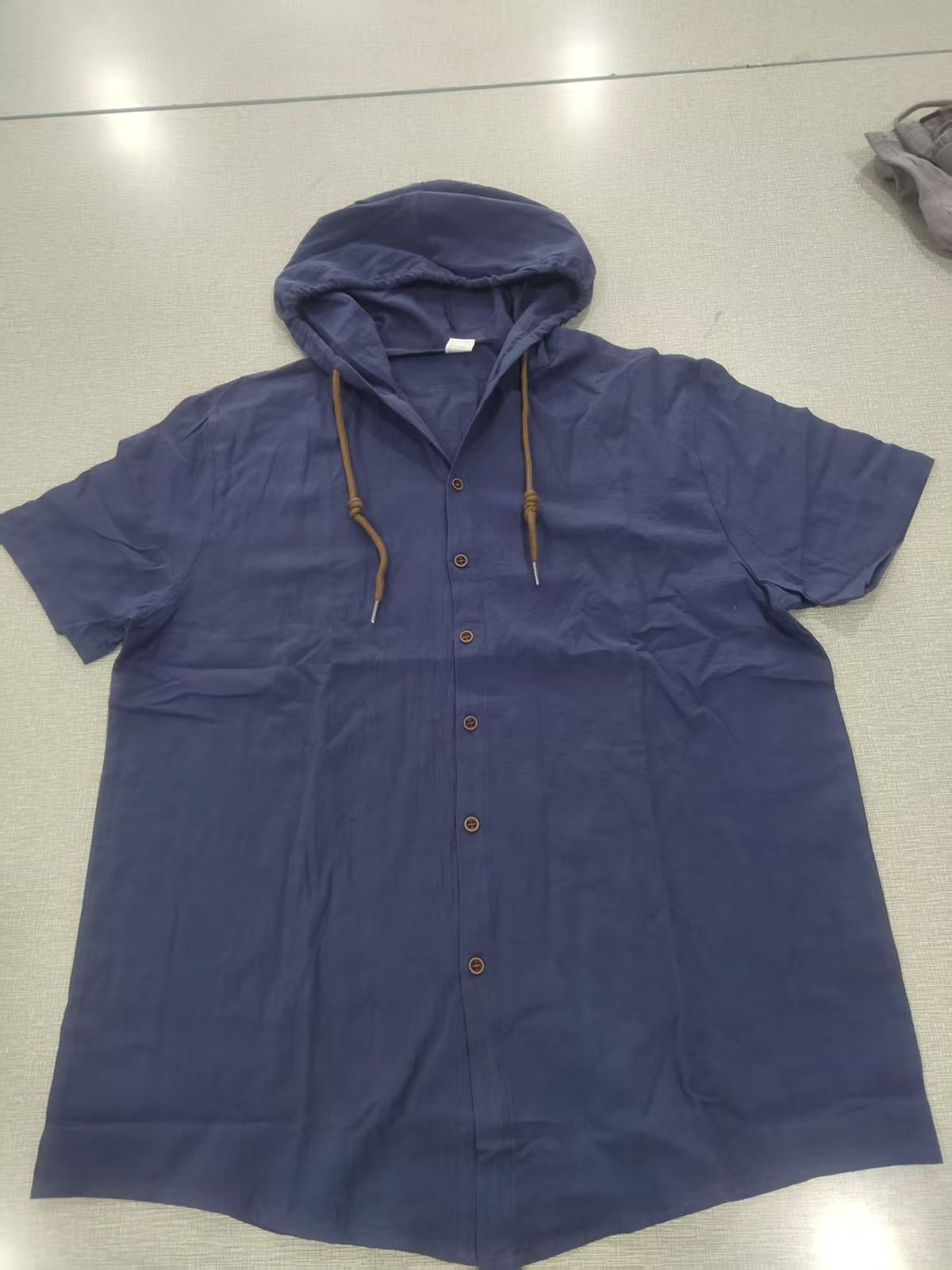 Men's Clothing European And American Men's Linen Shirt Summer Thin Style Ami Khaki Hooded Short Sleeve Factory Direct Supply_viptrois.com